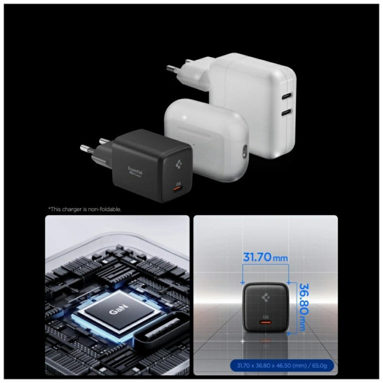 Wall charger Spigen Essential EE451EU 45W USB-C + cable USB-C/USB-C black