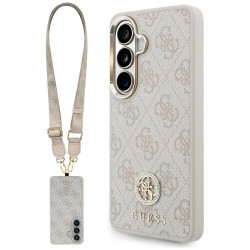 Case Guess 4G Big Rhinestone Triangle Strap MagSafe for Samsung Galaxy S26 pink