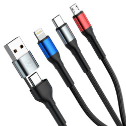 3mk Data Cable Hyper N Series 6in1 USB C/USB Male, USB C Female to USB C, Lightning, Micro, 18W, 9V/2A, 1.2m Black