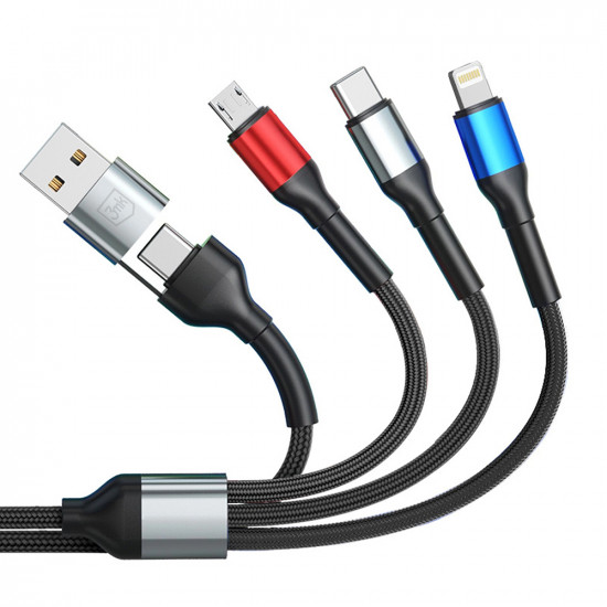 3mk Data Cable Hyper N Series 6in1 USB C/USB Male, USB C Female to USB C, Lightning, Micro, 18W, 9V/2A, 1.2m Black