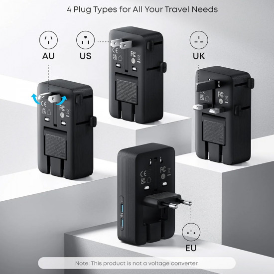 Anker Travel Adapter Nano 5in1 (A9215H11) for EU, UK, US, AU, 20W, 2x USB C, 2x USB A, 20W White