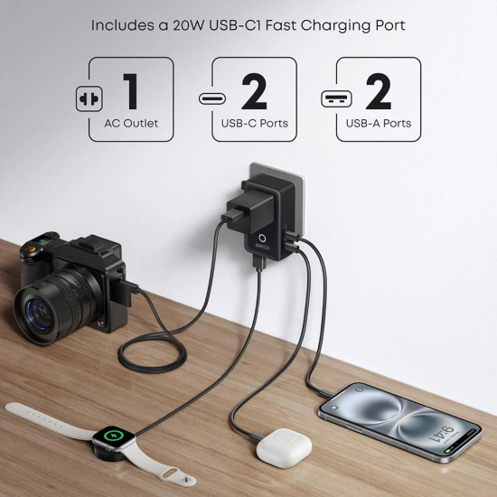 Anker Travel Adapter Nano 5in1 (A9215H11) for EU, UK, US, AU, 20W, 2x USB C, 2x USB A, 20W White