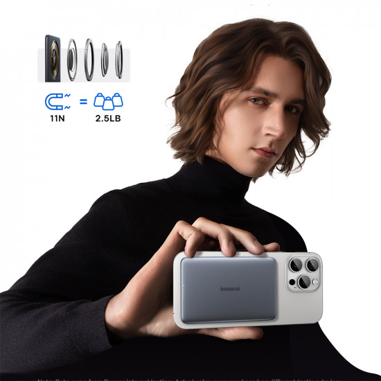 Baseus Power Bank PicoGo AM41 (P1007680C813 00) USB C 60W Cable Included, MagSafe, 5000mAh, LED Indicator Gray