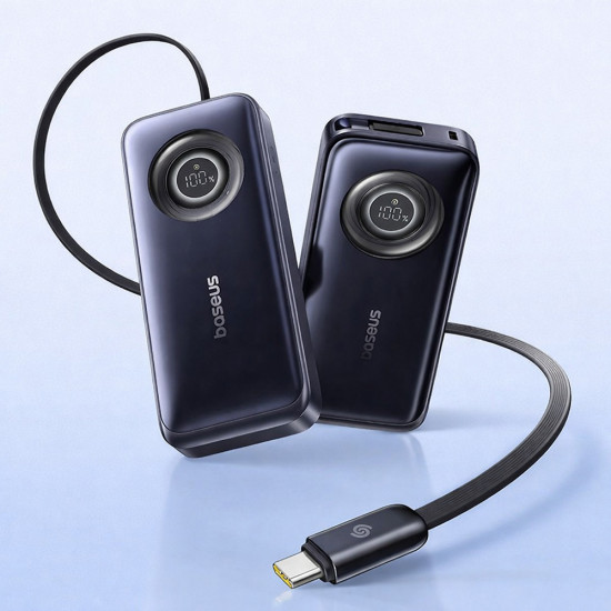 Baseus Power Bank Enercore CR11 (E0027H00) with Built in Type C Cable, 20.000mAh, 67W, Portable Design, Digital Display Black