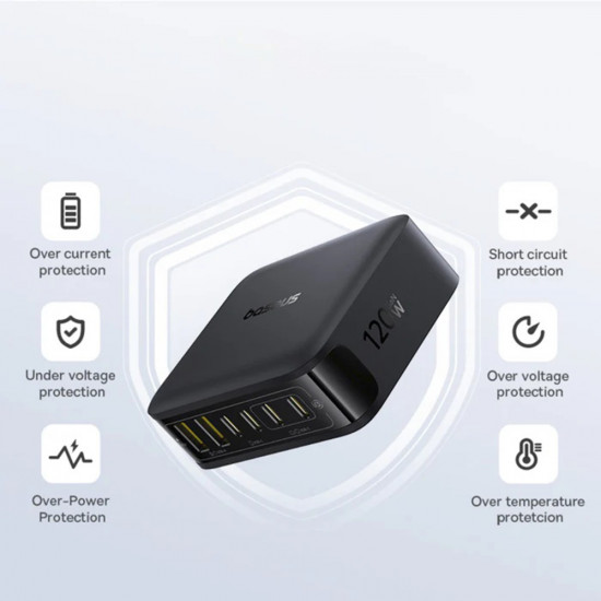 Baseus Wall Charger EnerFill FH21 (E0120T00) 4x Type C, 2x USB, 120W, GaN Technology, 1.5m Black