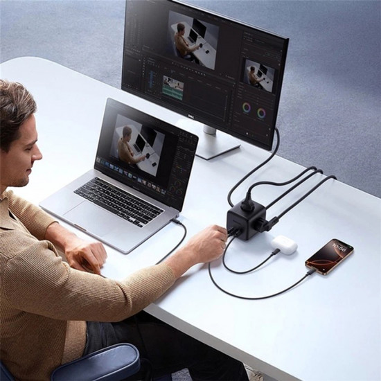 Baseus Extension Cord EnerFill FA11 (E00082100123 00) 3 x EU Socket, USB, Type C, 67W, 1.5m Black