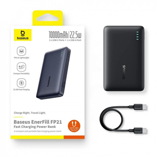 Baseus Power Bank EnerFill FP21 (P1008210D123 00) Dual Port, 10000mAh, 22.5W, Slim Design Black