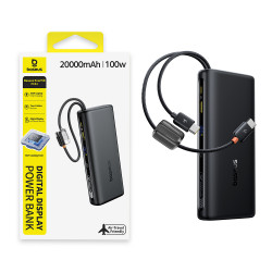 Baseus Power Bank EnerFill FC41 (E0028N03) Dual USB C Cables, Fast Charge, Digital Display, 100W, 20000mAh Cosmic Black