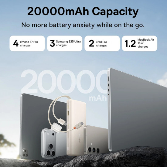 Baseus Power Bank EnerFill FC41 (E0028N03) Dual USB C Cables, Fast Charge, Digital Display, 100W, 20000mAh Cosmic Black