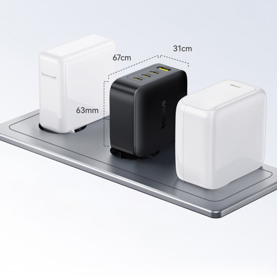 Baseus Wall Charger EnerFill FH11 (E0121J00) 3x USB C, 1x USB A, 140W, GaN Technology, Fast Charge Cosmic Black