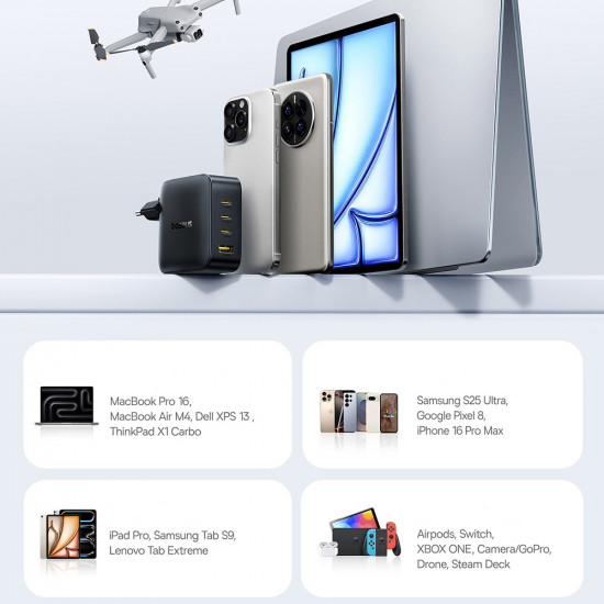 Baseus Wall Charger EnerFill FH11 (E0121J00) 3x USB C, 1x USB A, 140W, GaN Technology, Fast Charge Cosmic Black