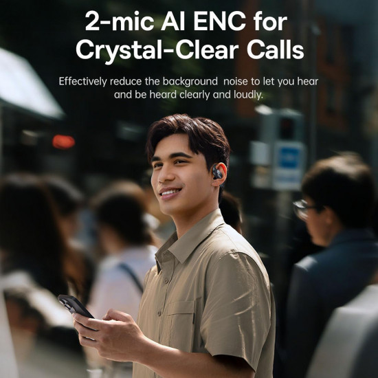 Baseus Wireless Earbuds Eli 2i Fit (A0102604) Open Ear Design, Bluetooth 6.0, 2 Mic AI ENC, 600mAh, IPX5 Cosmic Black