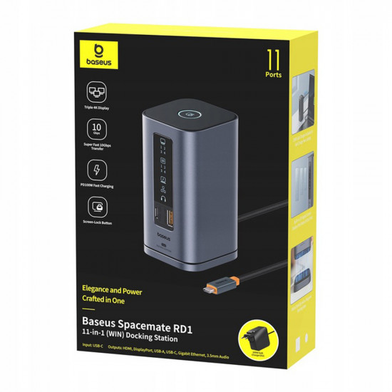 Baseus 11in1 Docking Station Spacemate Series (B0112701) Triple 4K Display, 10Gbps, PD100W Fast Charging Space Grey
