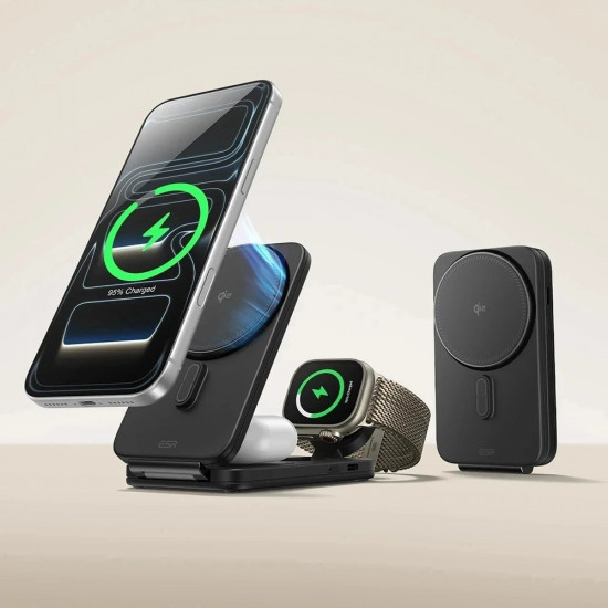 ESR CryoBoost 3in1 Charging Station (2C590) for Apple Devices, with 65W Adapter, Foldable, Fast Charge, Qi2, 25W Black
