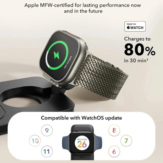 ESR CryoBoost 3in1 Charging Station (2C590) for Apple Devices, with 65W Adapter, Foldable, Fast Charge, Qi2, 25W Black