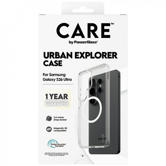 Case CARE by PanzerGlass Urban Explorer Transparent w. White Qi for Samsung Galaxy S26 Ultra Clear Case CARE by PanzerGlass Urban Explorer Transparent w. White Qi for Samsung Galaxy S26 Ultra Clear
