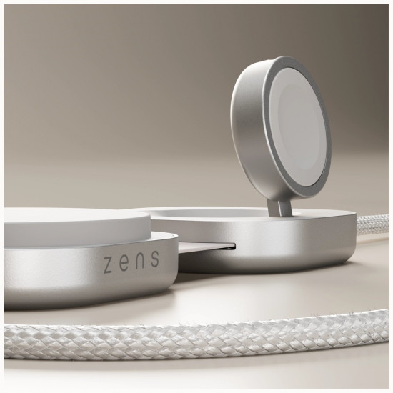 Zens Pro 3 2-in-1 Wireless Charger with Apple Watch Qi2 15W USB-C/USB-C Charging white