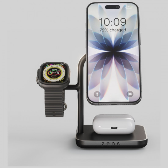 3-in-1 Magnetic Induction Charger Zens Office Charger Pro 3 + Apple Watch Charging 15W Qi2