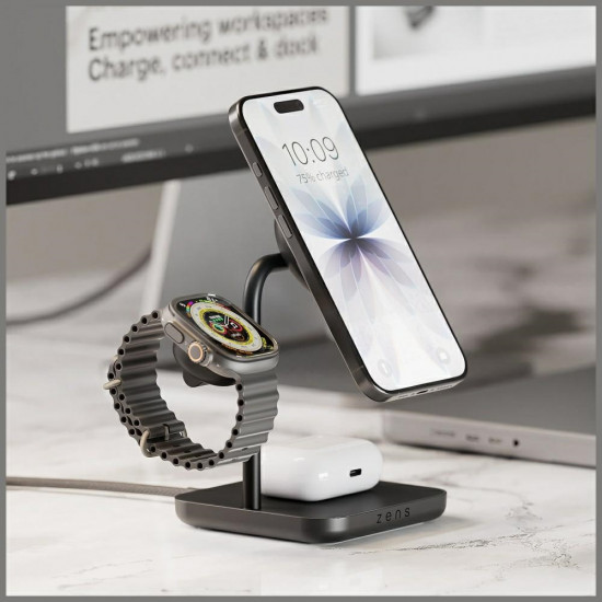 3-in-1 Magnetic Induction Charger Zens Office Charger Pro 3 + Apple Watch Charging 15W Qi2