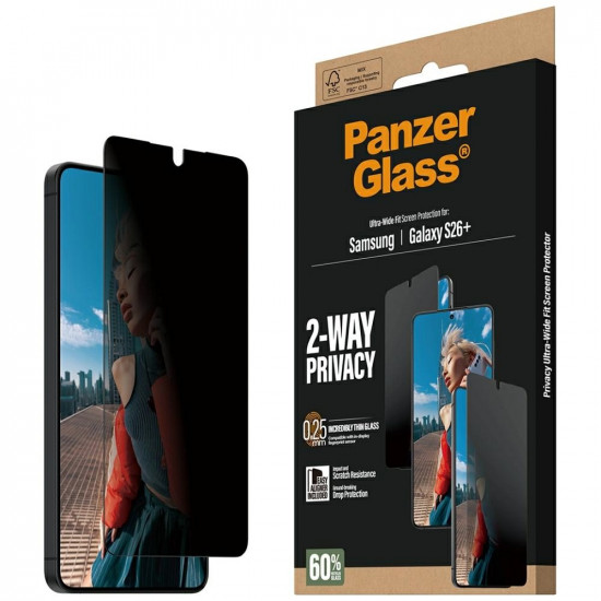 Privacy tempered glass SAFE by PanzerGlass Ultra-Wide Fit EasyAligner for Samsung Galaxy S26+ Privacy tempered glass SAFE by PanzerGlass Ultra-Wide Fit EasyAligner for Samsung Galaxy S26+