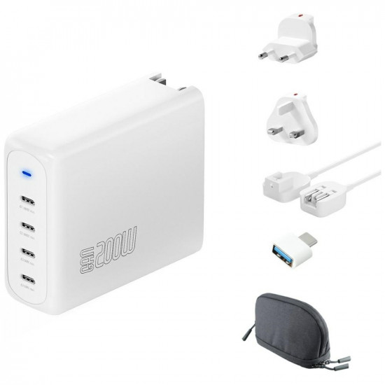 Wall charger 4smarts GaN Flex Pro Travel 200W 4 USB-C white
