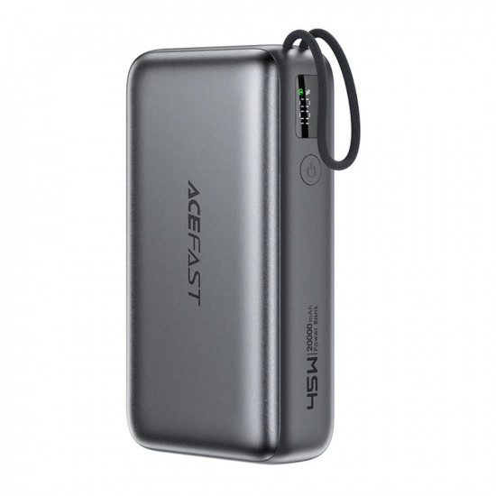 Acefast Power Bank (M34) with Telescopic Cable, Type C, Fast Charge, PD45W, 20000mAh Gray