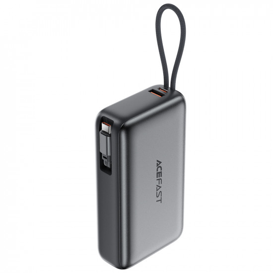 Acefast Power Bank (M34) with Telescopic Cable, Type C, Fast Charge, PD45W, 20000mAh Gray