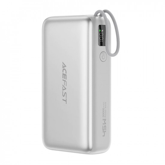 Acefast Power Bank (M34) with Telescopic Cable, Type C, Fast Charge, PD45W, 20000mAh Silver