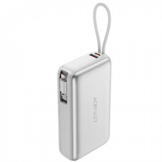 Acefast Power Bank (M34) with Telescopic Cable, Type C, Fast Charge, PD45W, 20000mAh Silver