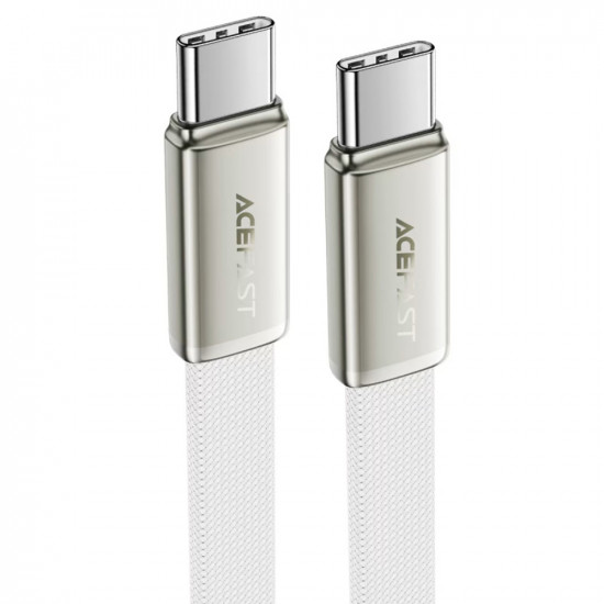 Acefast Data Cable (C24 03) Type C to Type C, Fast Charging, 60W, Ultra‑Thin Flat Design, Nylon Braided, 1.2m White