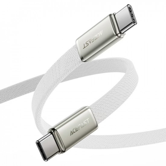 Acefast Data Cable (C24 03) Type C to Type C, Fast Charging, 60W, Ultra‑Thin Flat Design, Nylon Braided, 1.2m White