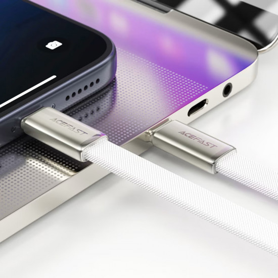 Acefast Data Cable (C24 03) Type C to Type C, Fast Charging, 60W, Ultra‑Thin Flat Design, Nylon Braided, 1.2m White