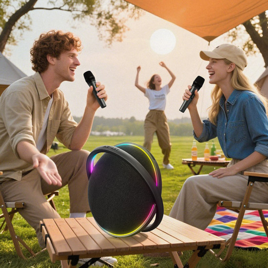 Acefast Portable Wireless Speaker (K5 Max) with Dual Wireless Mics, 350W Peak, TWS Stereo, DSP, RGB Lights Black