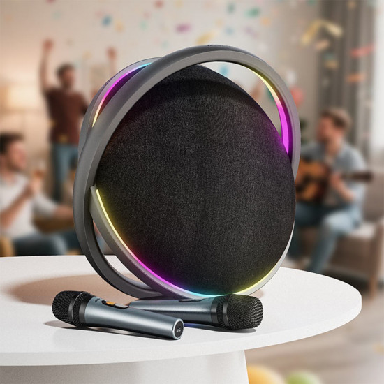 Acefast Portable Wireless Speaker (K5 Max) with Dual Wireless Mics, 350W Peak, TWS Stereo, DSP, RGB Lights Black