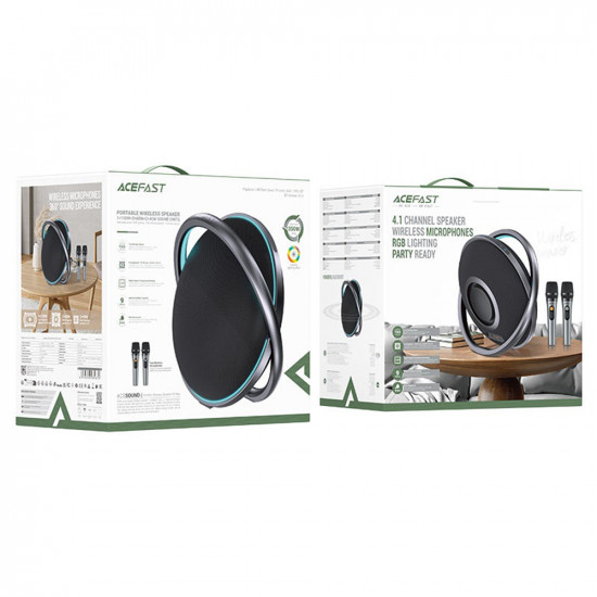 Acefast Portable Wireless Speaker (K5 Max) with Dual Wireless Mics, 350W Peak, TWS Stereo, DSP, RGB Lights Black