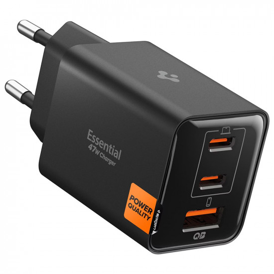 Spigen Wall Charger Essential EE473EU (ACH09465) USB, 2x Type C, Fast Charging, Quantum Boost, 47W Black