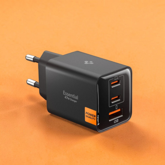 Spigen Wall Charger Essential EE473EU (ACH09465) USB, 2x Type C, Fast Charging, Quantum Boost, 47W Black