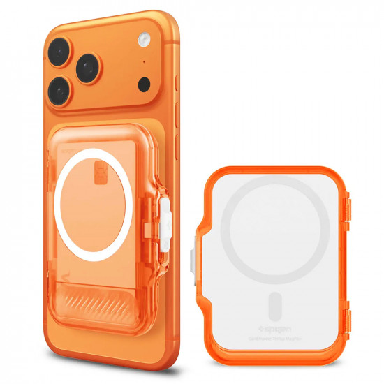 Spigen Magnetic Wallet TinTap MagFit+ (AFA11381) MagSafe, Easy Access, Minimalist Construction Frost Clear Orange