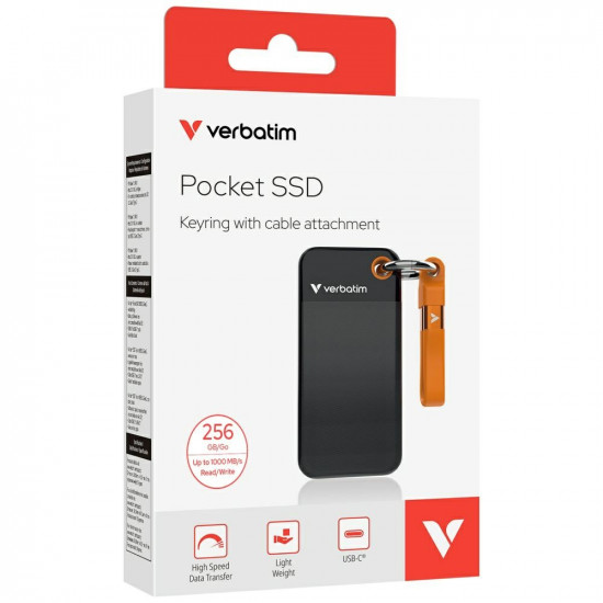 External Drive Verbatim Pocket SSD 256GB USB-C 3.2 gen.2 black-orange 32418
