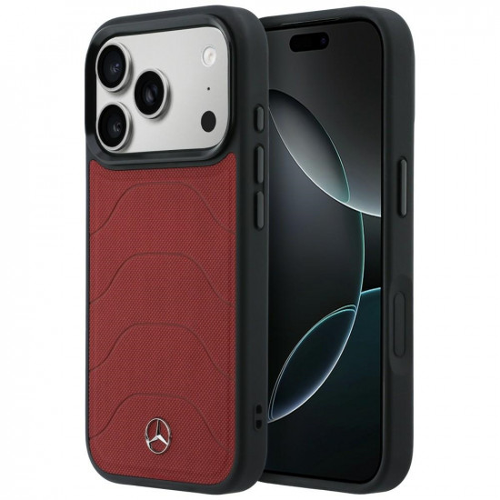Case Mercedes Leather Mesh with Bow Line MagSafe for iPhone 17 Pro Max red
