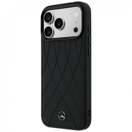 Case Mercedes Leather with Crossed Lines MagSafe for iPhone 17 Pro black