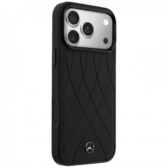 Case Mercedes Leather with Crossed Lines MagSafe for iPhone 17 Pro black