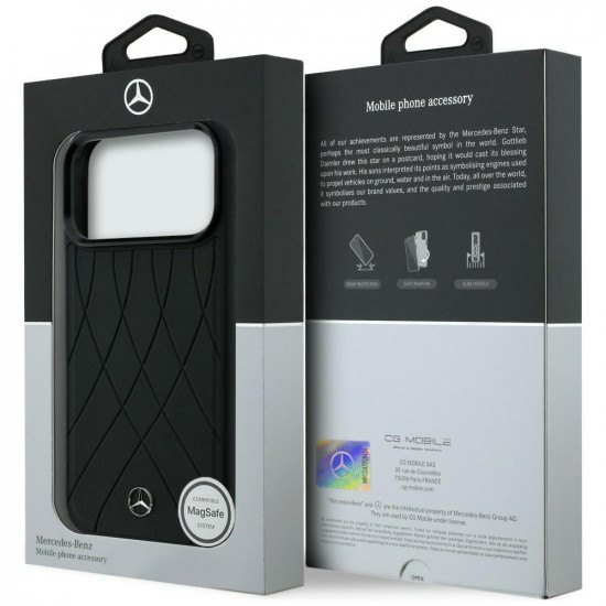 Case Mercedes Leather with Crossed Lines MagSafe for iPhone 17 Pro black