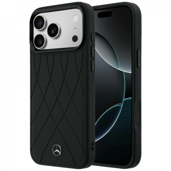 Case Mercedes Leather with Crossed Lines MagSafe for iPhone 17 Pro Max black