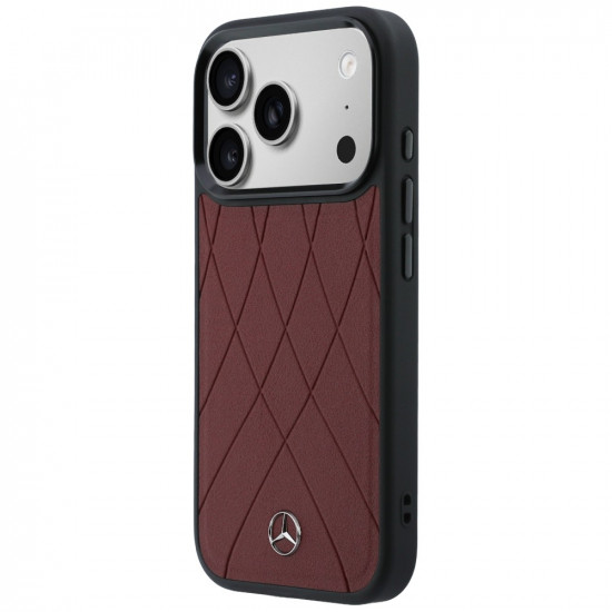 Case Mercedes Leather with Crossed Lines MagSafe for iPhone 17 Pro Max red