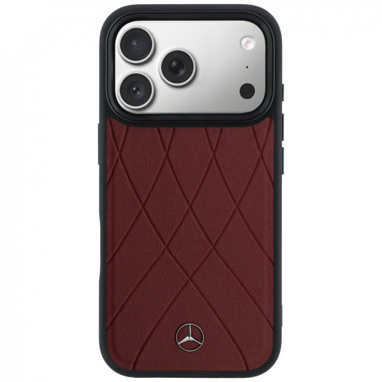 Case Mercedes Leather with Crossed Lines MagSafe for iPhone 17 Pro Max red