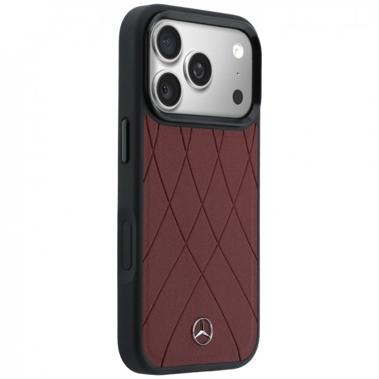 Case Mercedes Leather with Crossed Lines MagSafe for iPhone 17 Pro Max red