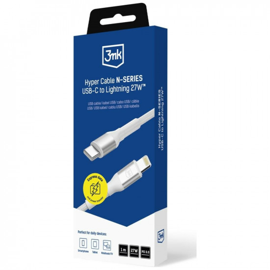 3MK Hyper Cable N-SERIES USB-C to Lightning Cable 1m 9V/3A 27W White 3MK Hyper Cable N-SERIES USB-C to Lightning Cable 1m 9V/3A 27W White