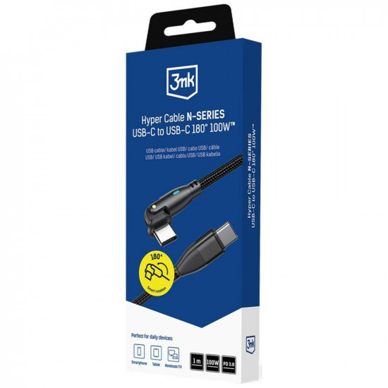 3MK Hyper Cable N-SERIES USB-C to USB-C 1m 20V/5A 100W black 3MK Hyper Cable N-SERIES USB-C to USB-C 1m 20V/5A 100W black