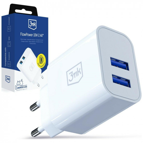 3MK FlowPower Wall Charger 2xUSB-A 10W 2.4A White 3MK FlowPower Wall Charger 2xUSB-A 10W 2.4A White